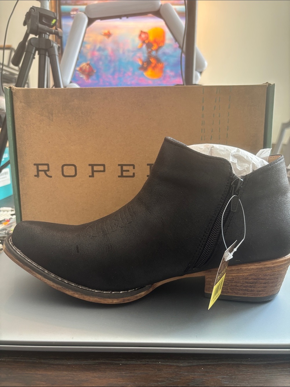 Roper Black Side-Zip Ankle Boot with Stacked Heel